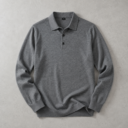 Men's Long Sleeve Polo Shirt - Knit Pullover Sweater