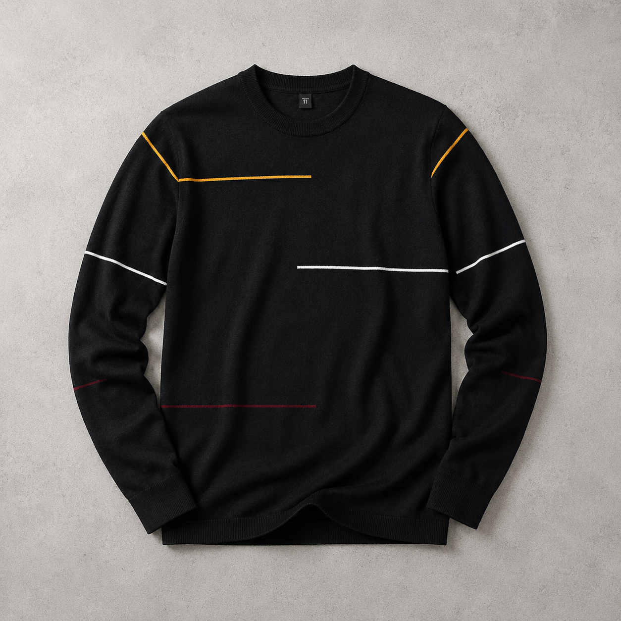 Men's Crew Neck Sweater - Contrast Stripe Knit Pullover
