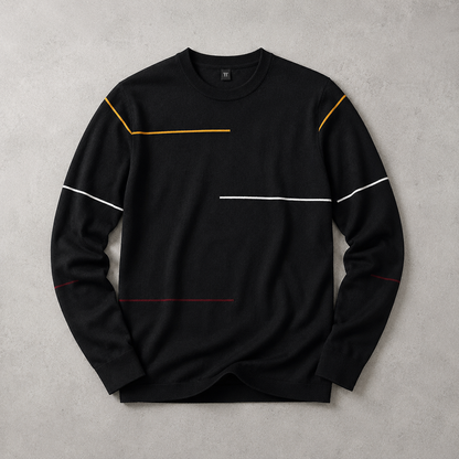 Men's Crew Neck Sweater - Contrast Stripe Knit Pullover