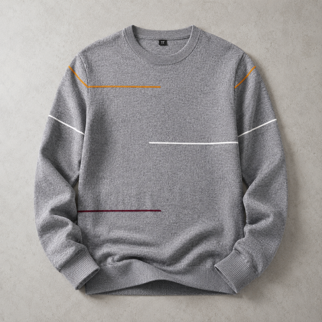 Men's Crew Neck Sweater - Contrast Stripe Knit Pullover