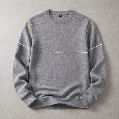 Men's Crew Neck Sweater - Contrast Stripe Knit Pullover