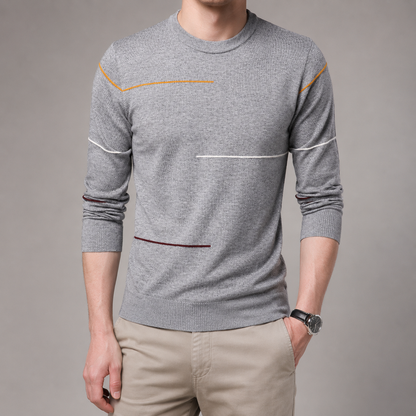 Men's Crew Neck Sweater - Contrast Stripe Knit Pullover