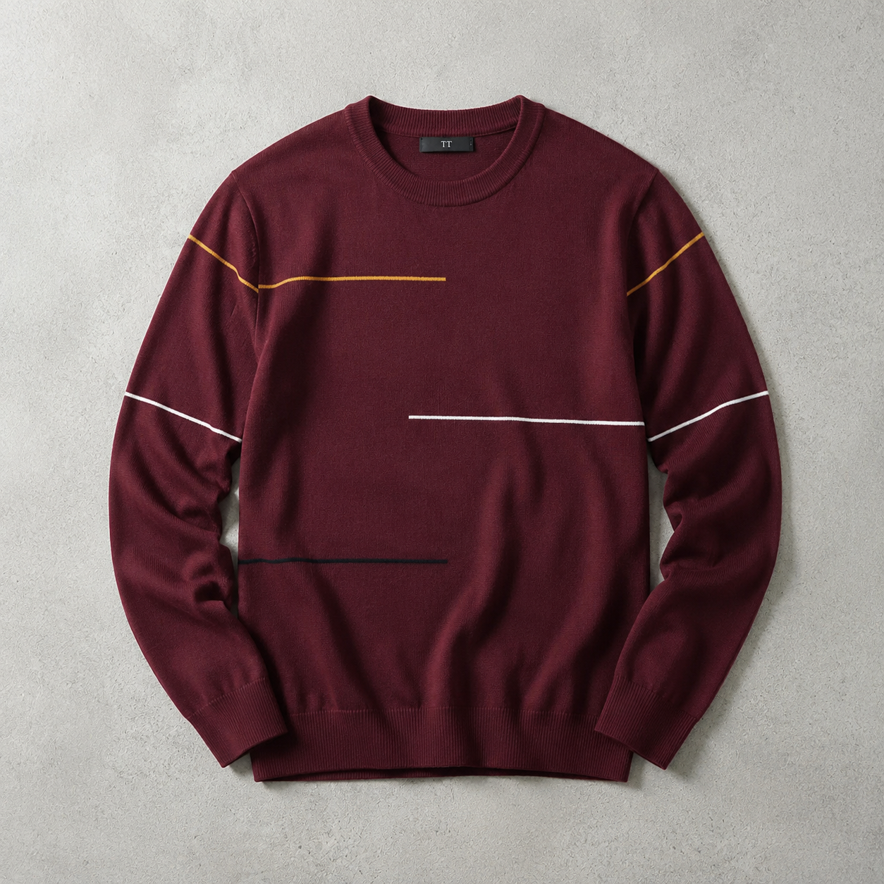 Men's Crew Neck Sweater - Contrast Stripe Knit Pullover