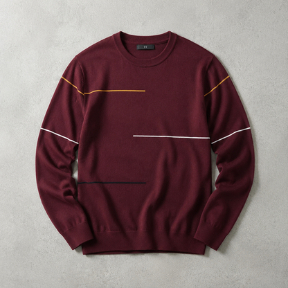 Men's Crew Neck Sweater - Contrast Stripe Knit Pullover