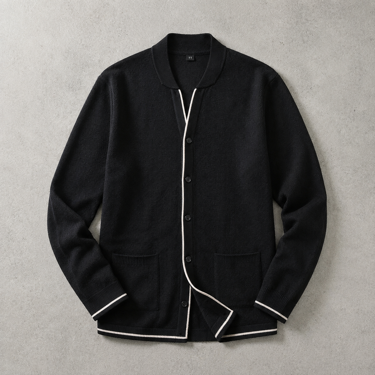 Men's Knit Cardigan - Tipped Trim Button Front Sweater