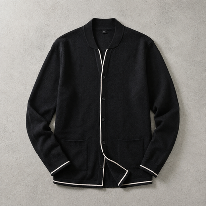 Men's Knit Cardigan - Tipped Trim Button Front Sweater