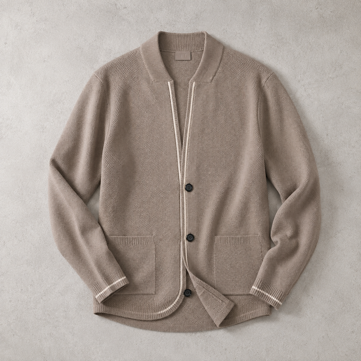 Men's Knit Cardigan - Tipped Trim Button Front Sweater