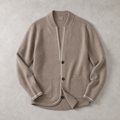 Men's Knit Cardigan - Tipped Trim Button Front Sweater