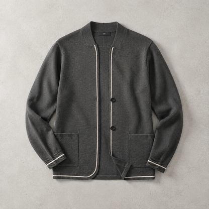 Men's Knit Cardigan - Tipped Trim Button Front Sweater
