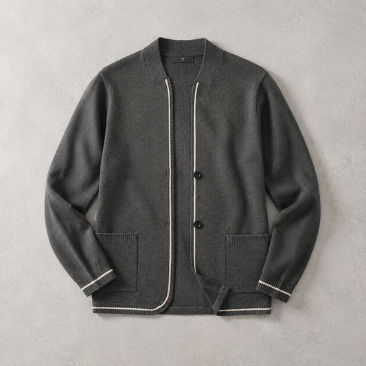 Men's Knit Cardigan - Tipped Trim Button Front Sweater