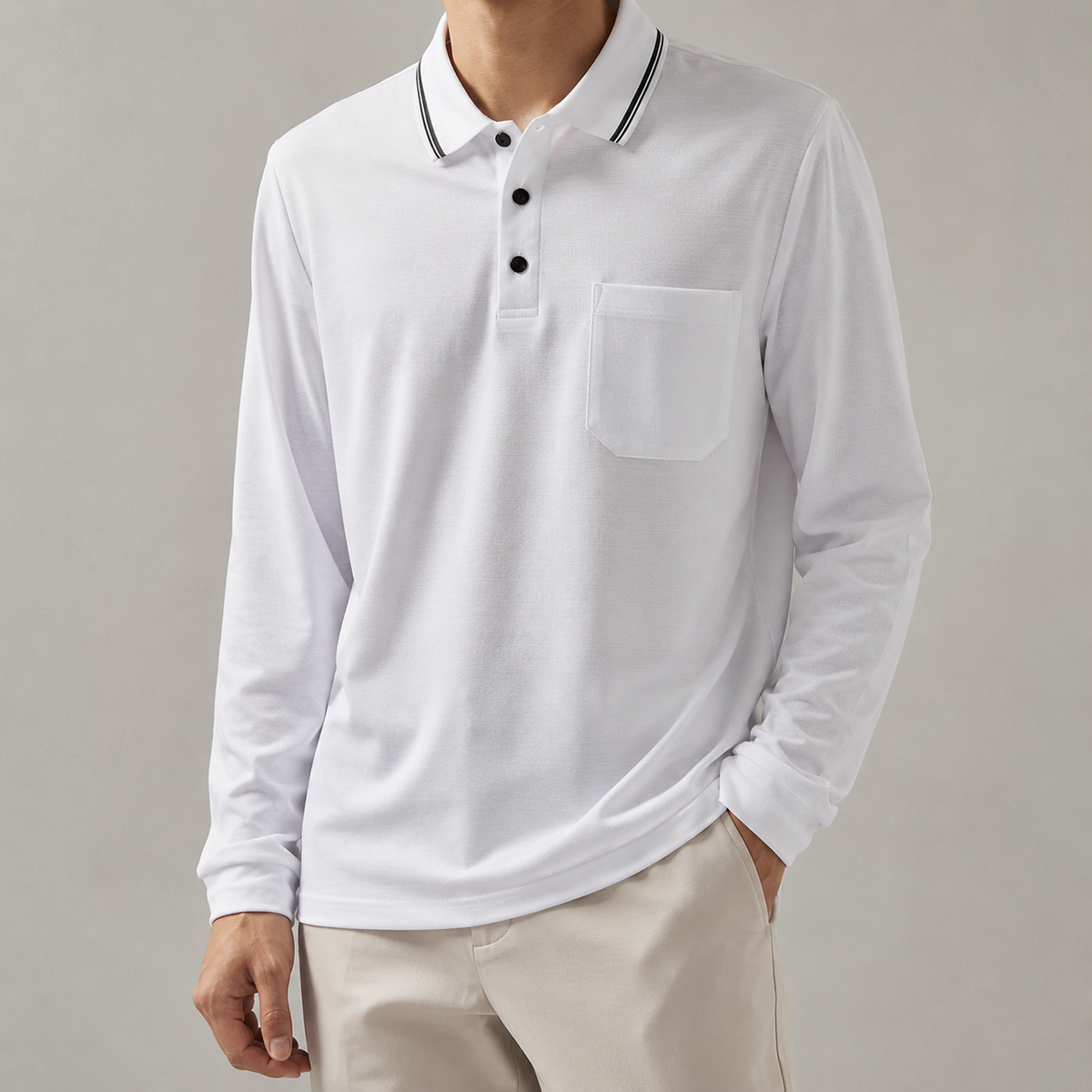 Men's Long Sleeve Polo Shirt - Knit Tipped Collar Sweater