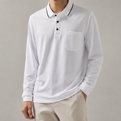 Men's Long Sleeve Polo Shirt - Knit Tipped Collar Sweater