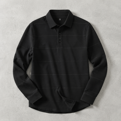 Men's Long Sleeve Polo Shirt - Striped Knit Casual Sweater