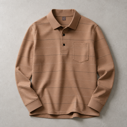 Men's Long Sleeve Polo Shirt - Striped Knit Casual Sweater