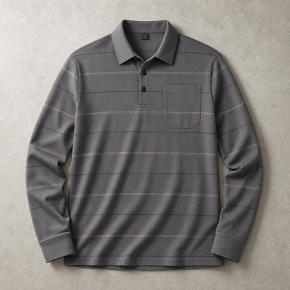 Men's Long Sleeve Polo Shirt - Striped Knit Casual Sweater
