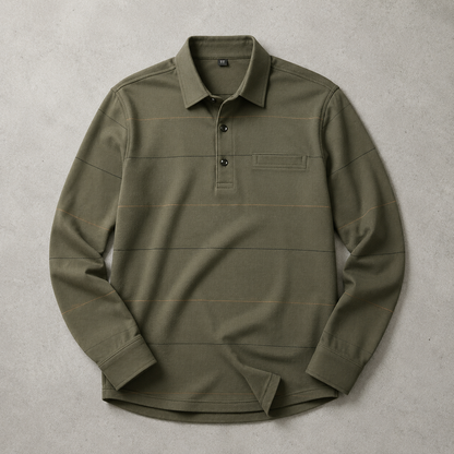 Men's Long Sleeve Polo Shirt - Striped Knit Casual Sweater