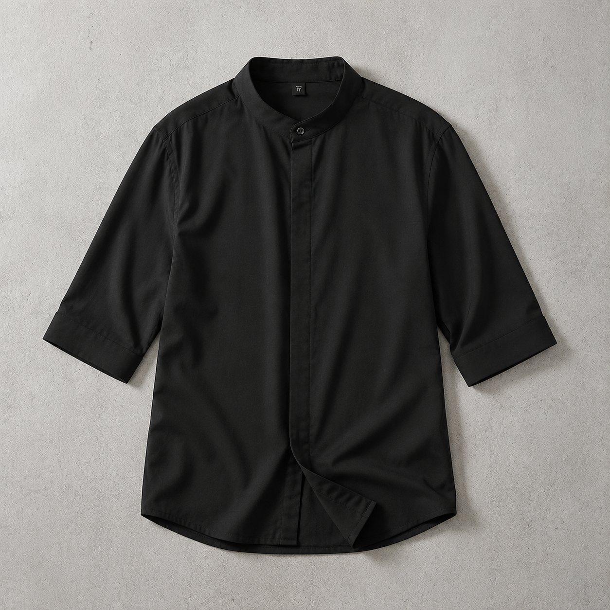 Men's Band Collar Shirt - Short Sleeve Casual Button Down