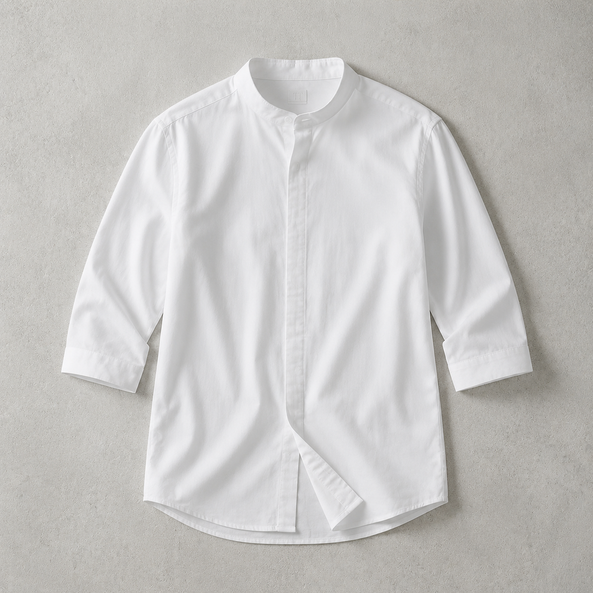 Men's Band Collar Shirt - Short Sleeve Casual Button Down