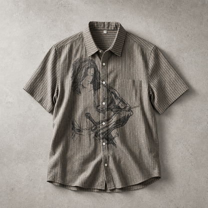 Men's Striped Shirt - Short Sleeve Casual Button Down