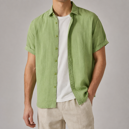 Men's Linen Shirt - Short Sleeve Casual Button Down