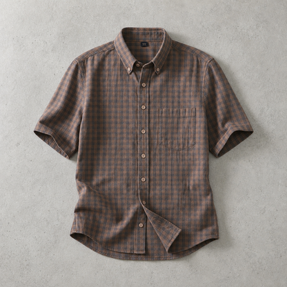 Men's Plaid Shirt - Short Sleeve Casual Button Down