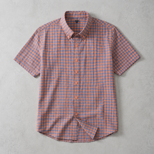Men's Plaid Shirt - Short Sleeve Casual Button Down