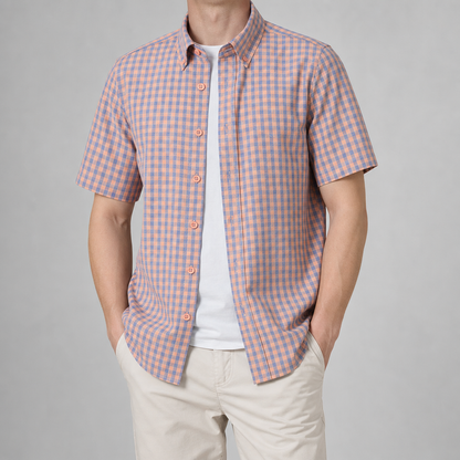 Men's Plaid Shirt - Short Sleeve Casual Button Down