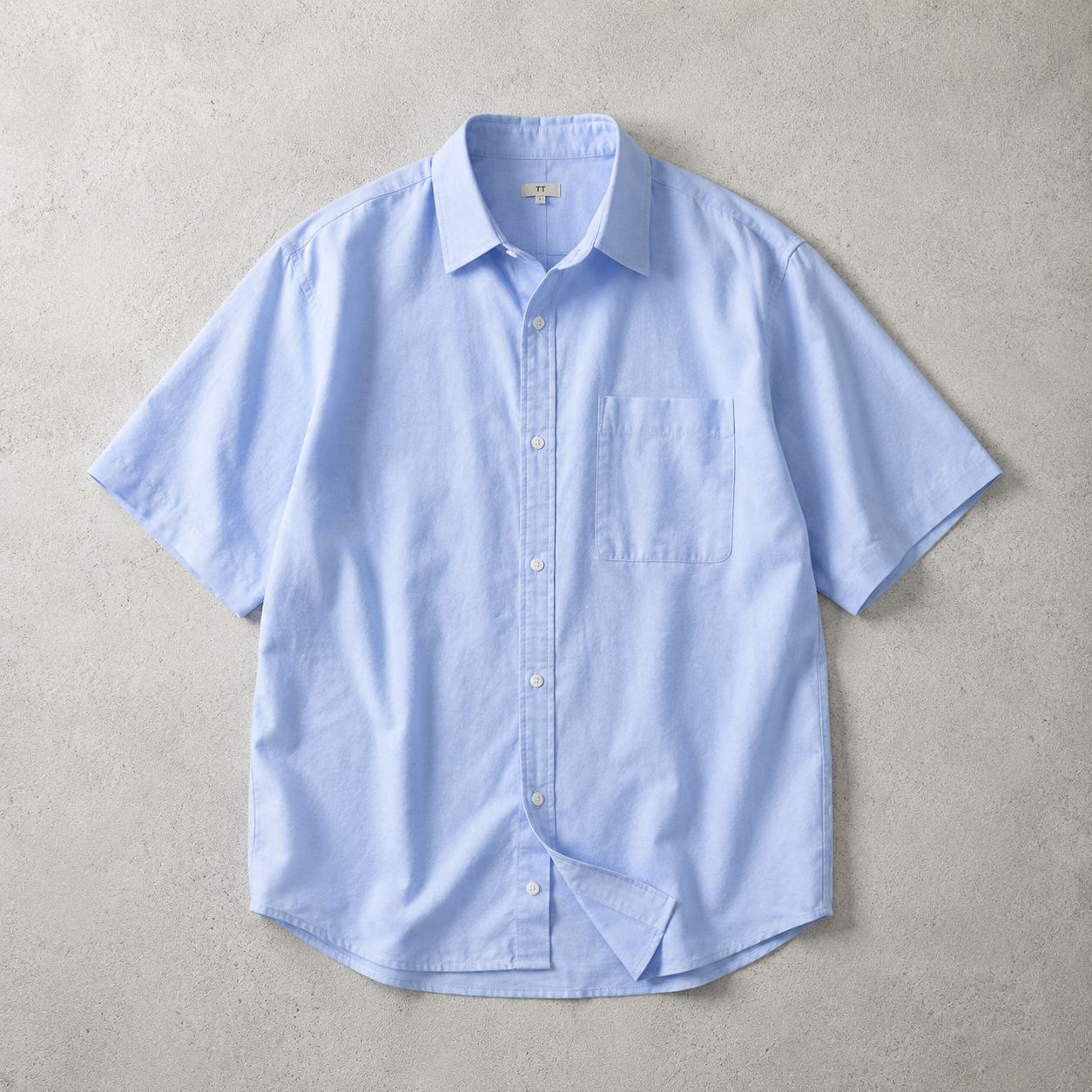 Men's Light Blue Shirt - Short Sleeve Casual Button Down