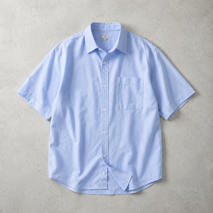 Men's Light Blue Shirt - Short Sleeve Casual Button Down