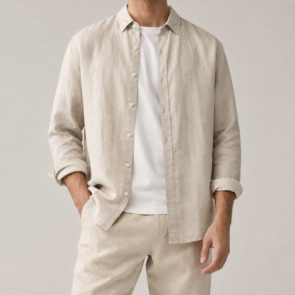 Men's Cotton Linen Shirt - Long Sleeve Casual Button Down