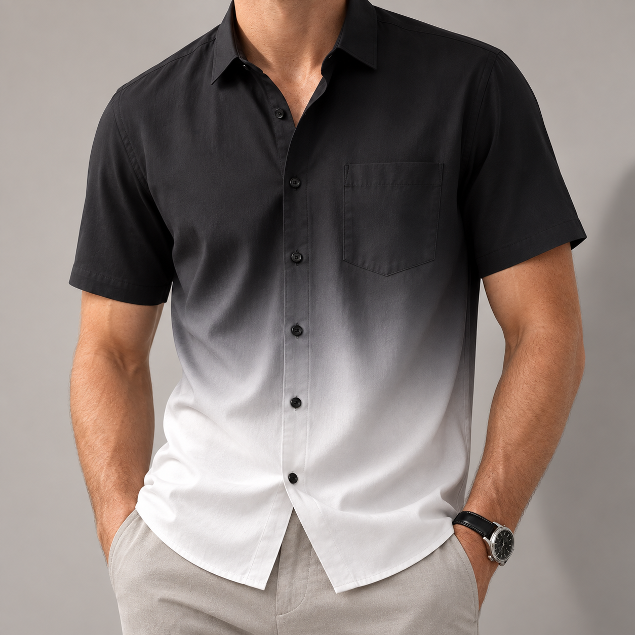 Men's Short Sleeve Shirt - Gradient Print Casual Button Down