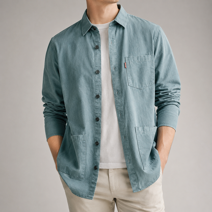 Men's Cotton Overshirt - Washed Utility Button Down