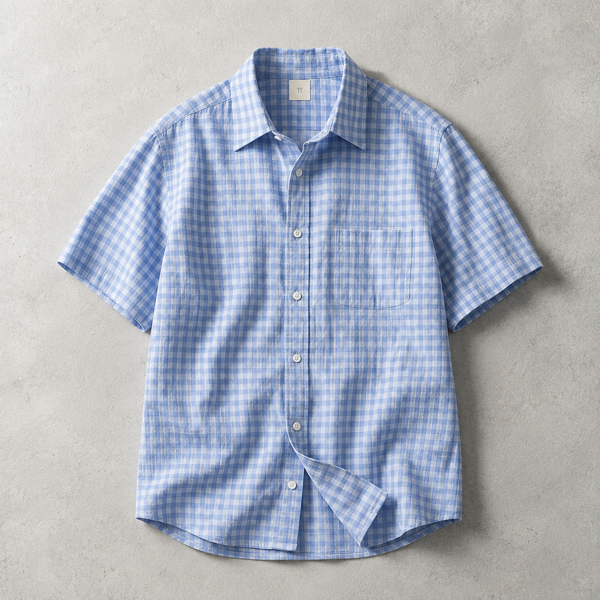 Men's Gingham Shirt - Short Sleeve Casual Button Down