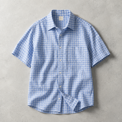 Men's Gingham Shirt - Short Sleeve Casual Button Down