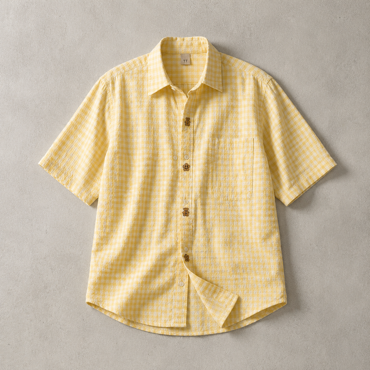 Men's Gingham Shirt - Short Sleeve Casual Button Down