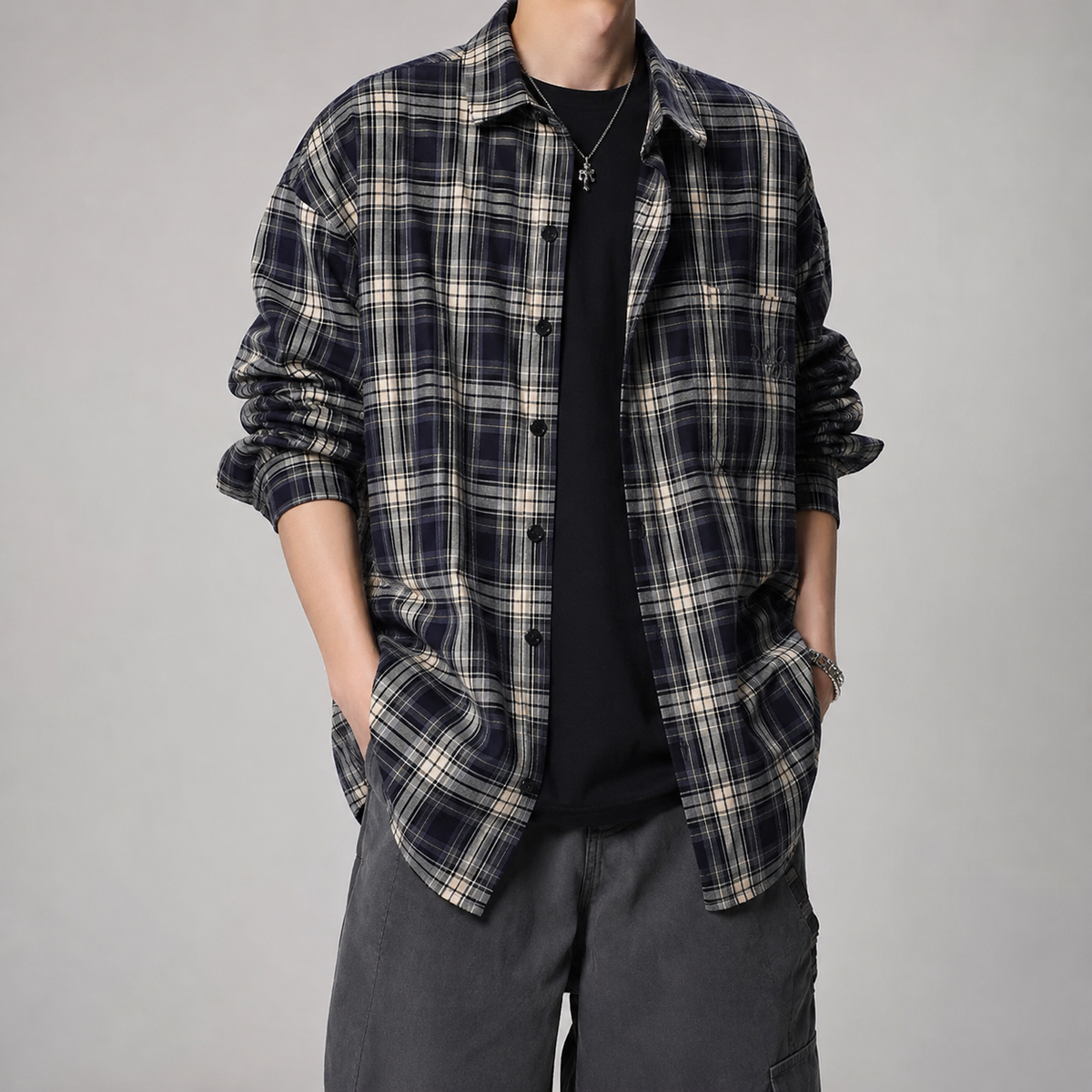 Men's Plaid Overshirt - Oversized Casual Button Down Shirt