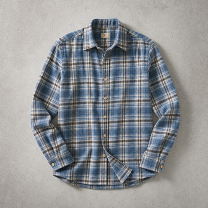 Men's Flannel Shirt - Brushed Plaid Long Sleeve Button Down