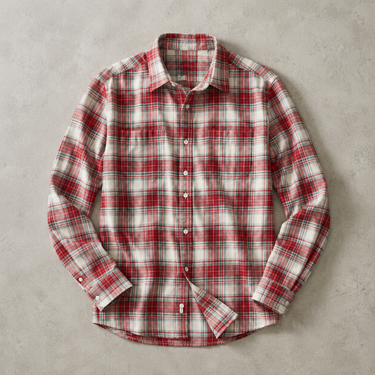 Men's Flannel Shirt - Brushed Plaid Long Sleeve Button Down