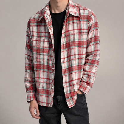 Men's Flannel Shirt - Brushed Plaid Long Sleeve Button Down