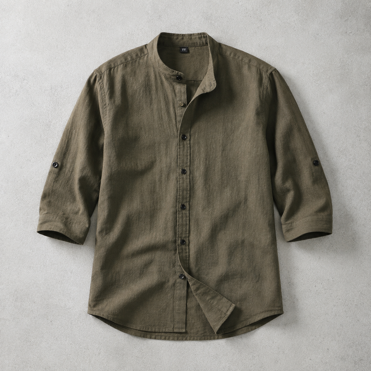 Men's Band Collar Shirt - 3/4 Sleeve Casual Button Down