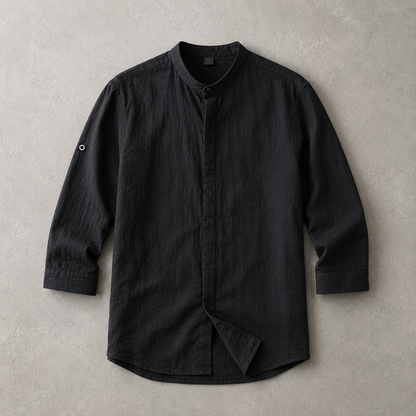 Men's Band Collar Shirt - 3/4 Sleeve Casual Button Down