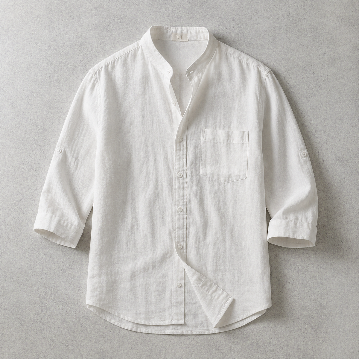 Men's Band Collar Shirt - 3/4 Sleeve Casual Button Down