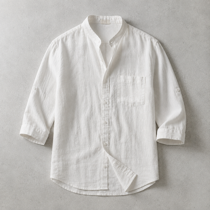 Men's Band Collar Shirt - 3/4 Sleeve Casual Button Down