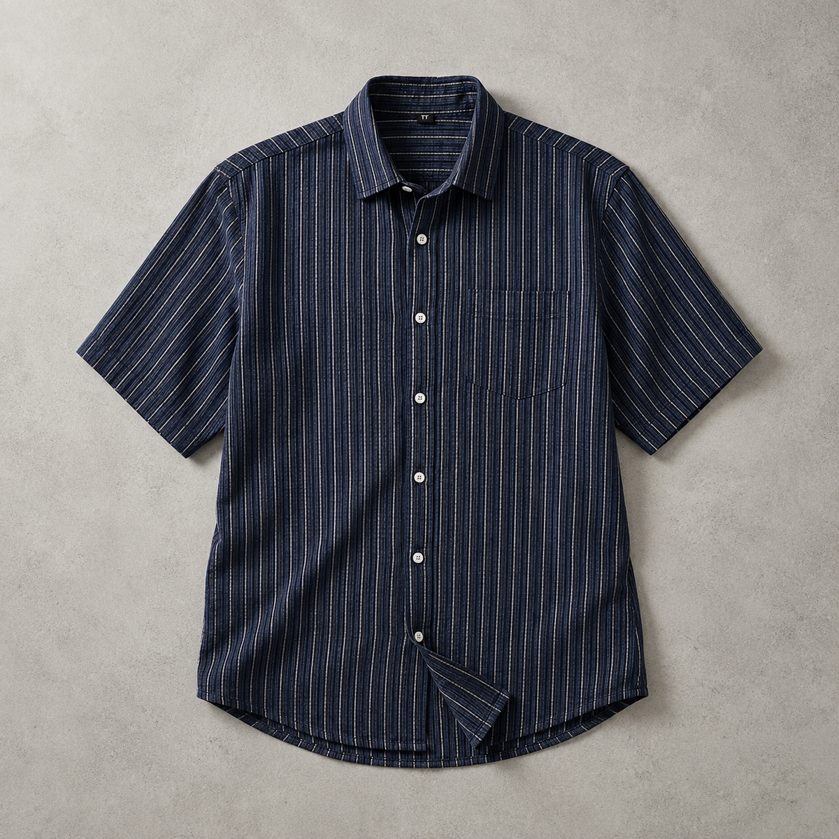 Men's Striped Shirt - Textured Short Sleeve Casual Button Down
