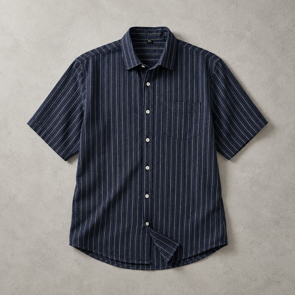 Men's Striped Shirt - Textured Short Sleeve Casual Button Down