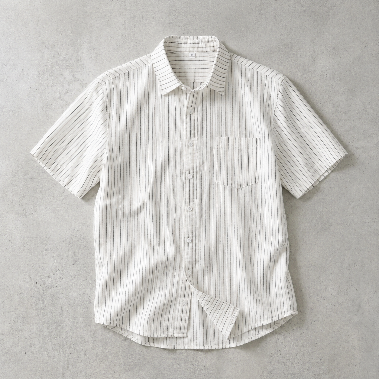 Men's Striped Shirt - Textured Short Sleeve Casual Button Down