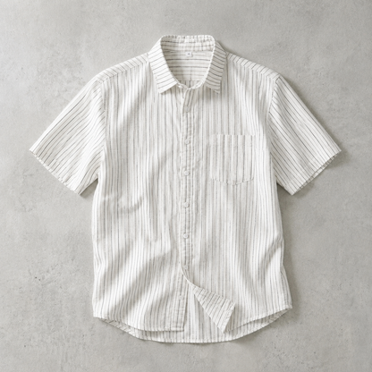 Men's Striped Shirt - Textured Short Sleeve Casual Button Down