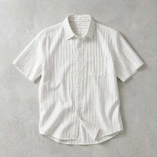 Men's Striped Shirt - Textured Short Sleeve Casual Button Down