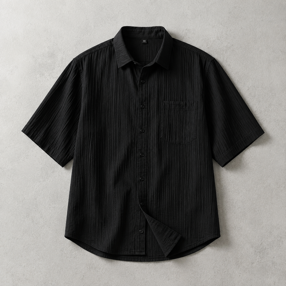 Men's Short Sleeve Shirt - Crinkle Texture Casual Button Down
