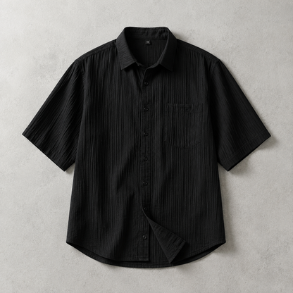 Men's Short Sleeve Shirt - Crinkle Texture Casual Button Down